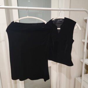 Two Pieces Black French Velet top and Midi Skirt